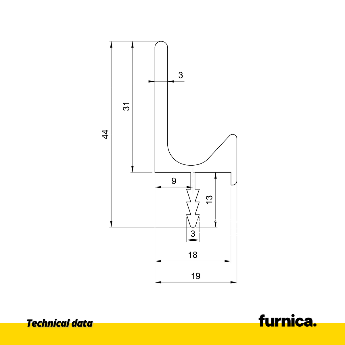Profilé de préhension encastré T18 II - 350 cm - Aluminium anodisé