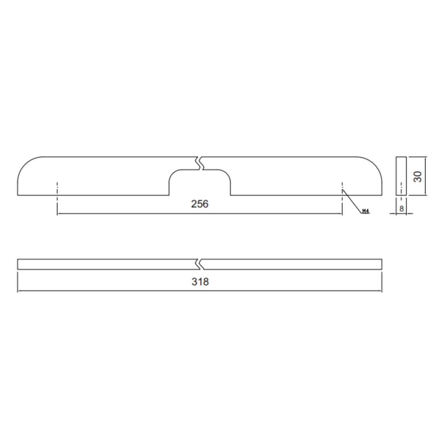Poignée de meuble 256mm U084 - Chrome