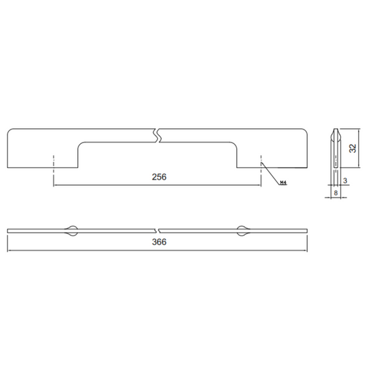 Poignée de meuble 256mm U086 - Acier brossé