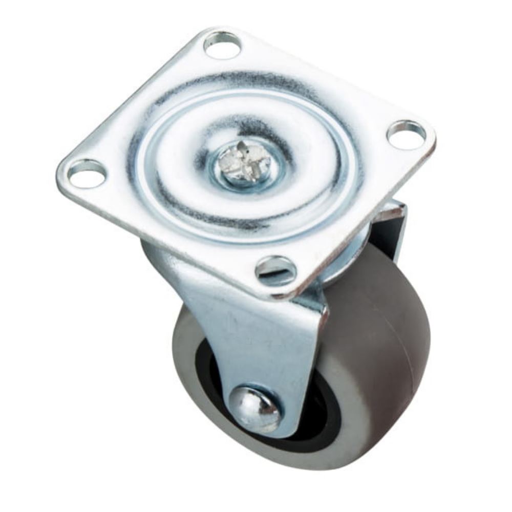 Roulette de meuble en caoutchouc avec roulement Ø38 mm - Platine 42x42 mm