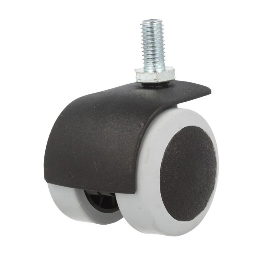 Roulette pivotante en caoutchouc pour meuble avec tige filetée M8 - Ø50mm