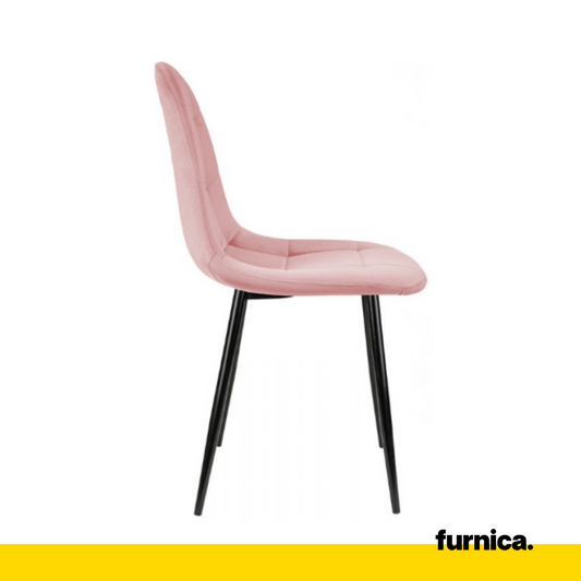 ROBERTO - Chaise de Salle à Manger / Bureau en Velours Matelassé avec Pieds en Métal Noir - Rose