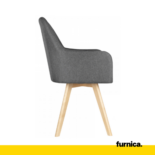 ALBERTO - Chaise de Salle à Manger / Bureau en Tissu Durable avec Pieds en Bois - Gris Foncé