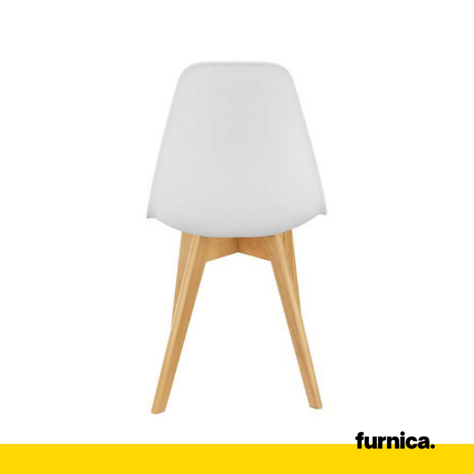 MARCELLO - Chaise de Salle à Manger / Bureau en Plastique avec Pieds en Bois - Blanc