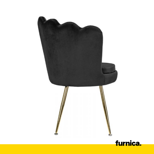 LUIGI - Chaise de Salle à Manger / Bureau en Velours Matelassé avec Pieds en Chrome Doré - Noir