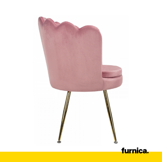 LUIGI - Chaise de Salle à Manger / Bureau en Velours Matelassé avec Pieds en Chrome Doré - Rose