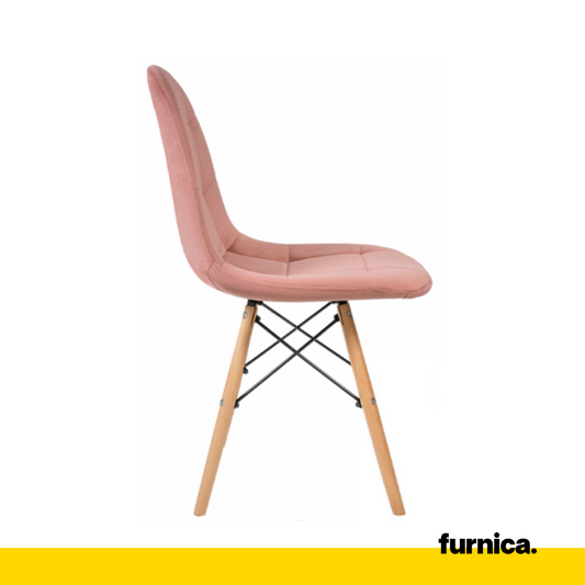 FABRIZIO - Chaise de Salle à Manger / Bureau en Velours Matelassé avec Pieds en Bois - Rose