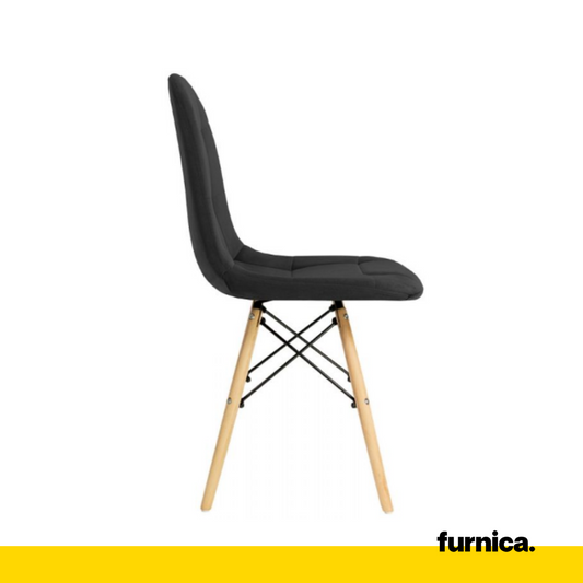 FABRIZIO - Chaise de Salle à Manger / Bureau en Velours Matelassé avec Pieds en Bois - Noir