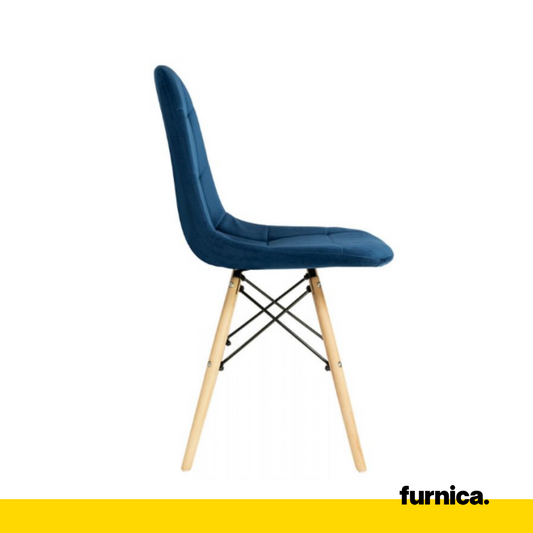 FABRIZIO - Chaise de Salle à Manger / Bureau en Velours Matelassé avec Pieds en Bois - Bleu Marine