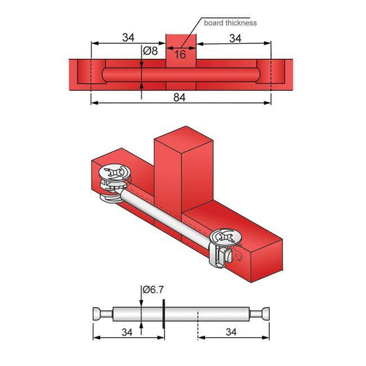 Le goujon de liaison pour meubles double face 34+16+34mm