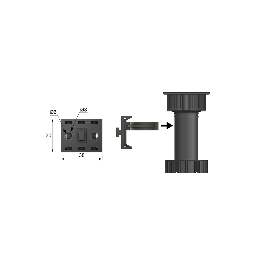 Clip de socle en aluminium, Noir