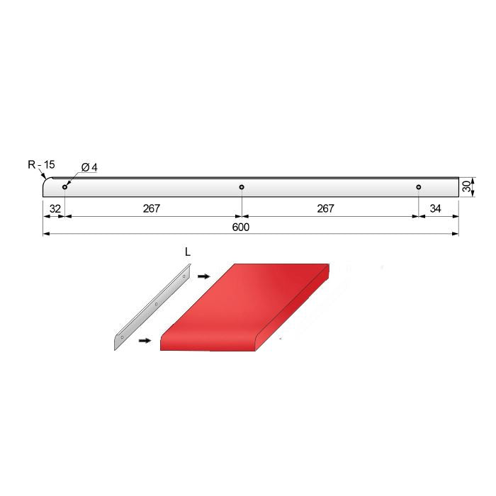 Bande latérale pour plan de travail 28 mm R-15, Argent anodisé NTP