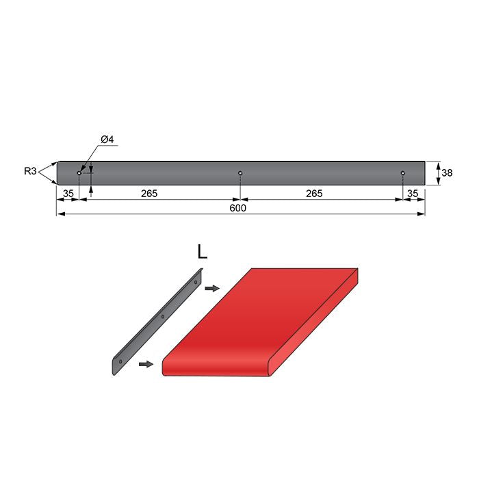 Bande latérale pour plan de travail 38 mm R-3 anodisé noir NTP