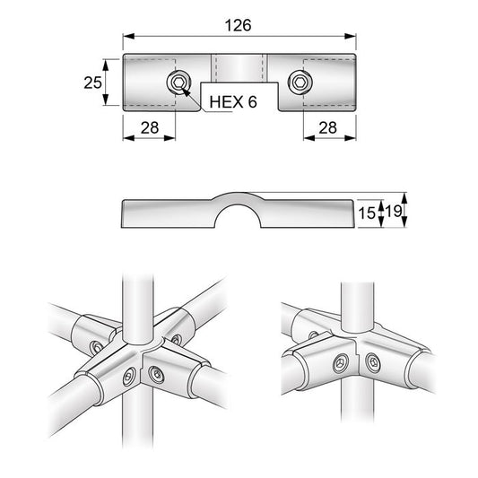 Connecteur Demi-Croix 25mm, Chrome NTP