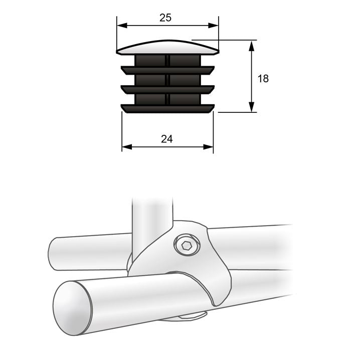 Embout de tuyau de 25 mm, Chrome NTP
