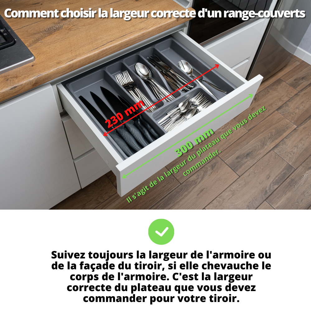 Range-couverts pour tiroir, largeur du meuble: 300 mm, profondeur: 430 mm - Métallique