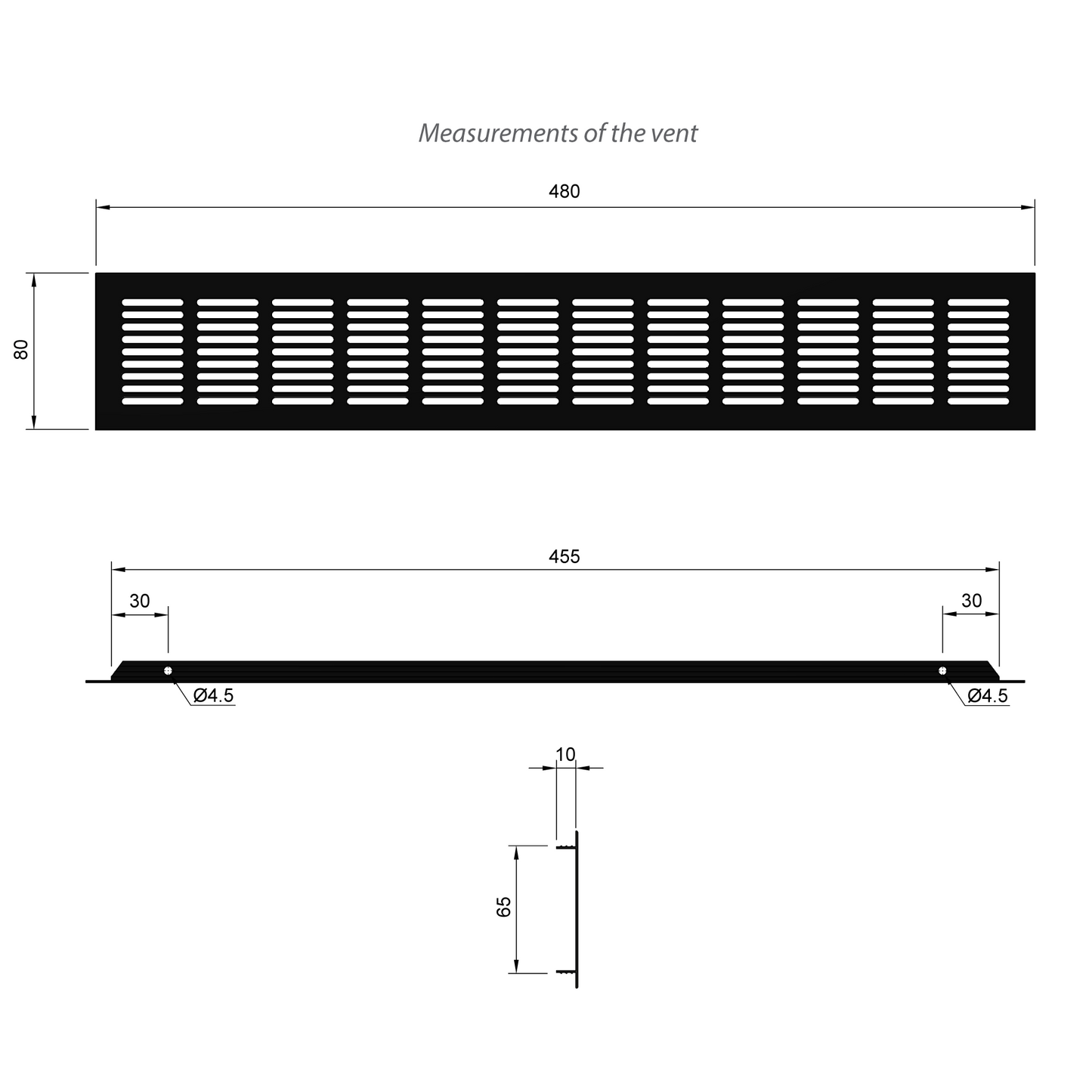 Grilles d'aération en Aluminium 480x80mm - Noir Furnica