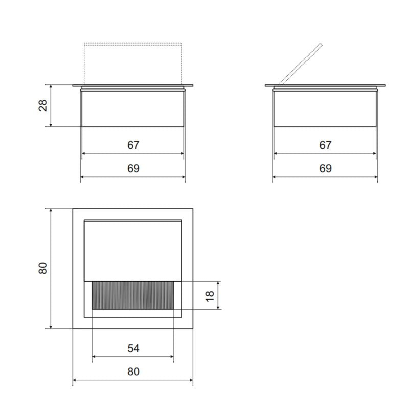 Passe-câble carré en aluminium 80x80mm - Argent Furnica