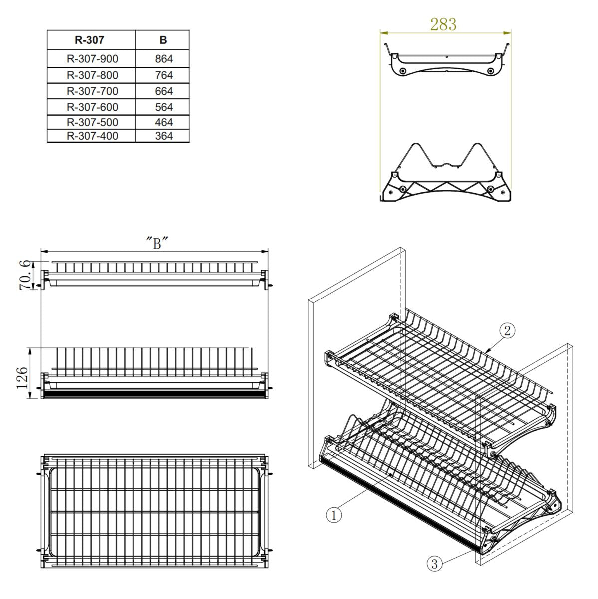 Plat égouttoir de séchage pour armoire de cuisine - Chrome 800mm Furnica