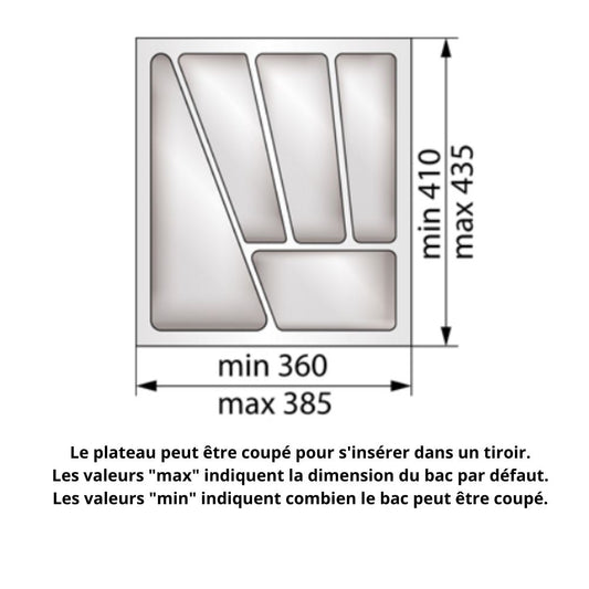 Range-couverts pour tiroir, largeur du meuble: 450 mm, profondeur: 430 mm - Métallique NTP