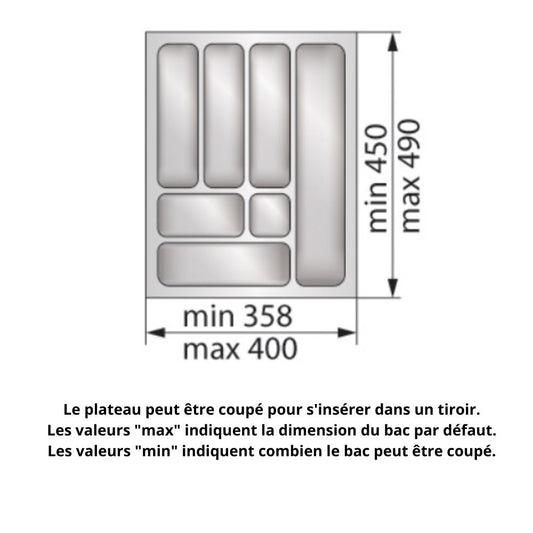 Range-couverts pour tiroir, largeur du meuble: 450 mm, profondeur: 490 mm - Métallique NTP
