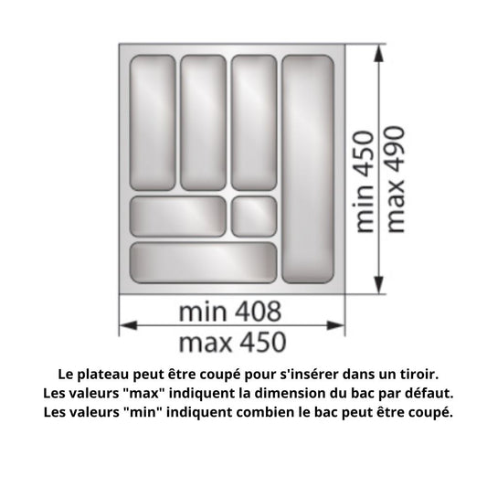 Range-couverts pour tiroir, largeur du meuble: 500 mm, profondeur: 490 mm - Métallique NTP