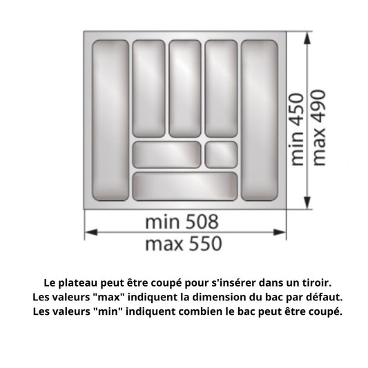 Range-couverts pour tiroir, largeur du meuble: 600 mm, profondeur: 490 mm - Blanc NTP