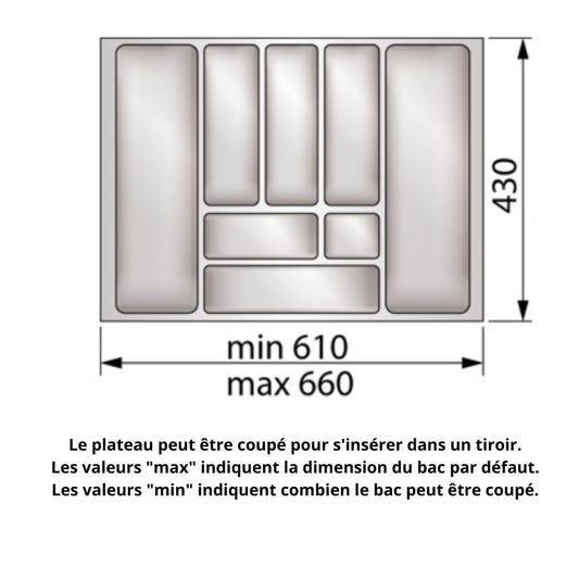 Range-couverts pour tiroir, largeur du meuble: 700 mm, profondeur: 490 mm - Métallique NTP