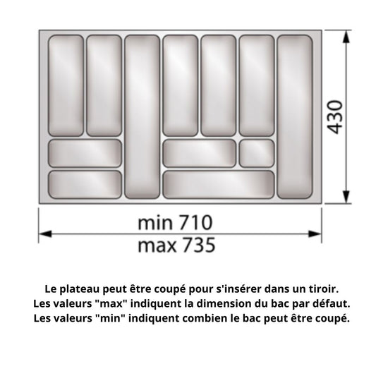 Range-couverts pour tiroir, largeur du meuble: 800 mm, profondeur: 490 mm - Métallique NTP