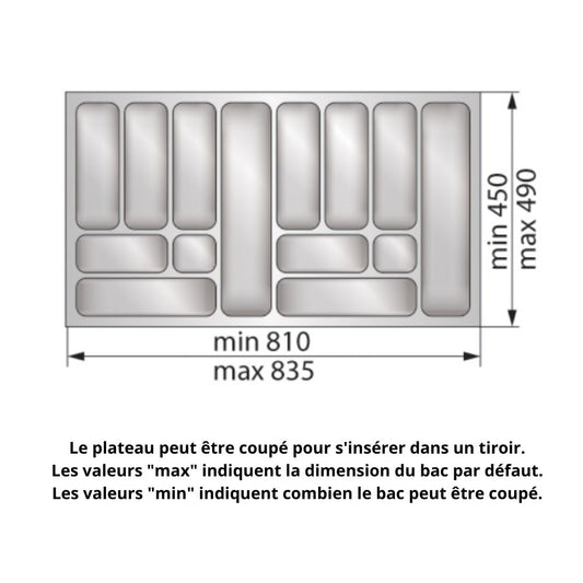Range-couverts pour tiroir, largeur du meuble: 900 mm, profondeur: 490 mm - Métallique NTP