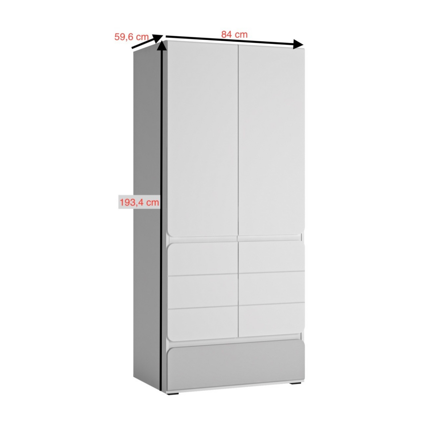 ALBI II - Ensemble de Meubles de Chambre pour Jeunes - Blanc Matt / Gris Froid Brillant