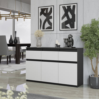 NOAH - Commode 3 Tiroirs et 3 Portes - Meuble de Rangement pour Couloir/Chambre - Buffet - H75cm L120cm P35cm (Anthracite/Blanc)