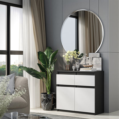 NOAH - Commode 2 Tiroirs et 2 Portes - Meuble de Rangement pour Couloir/Chambre - Buffet - H75cm L80cm P35cm (Anthracite/Blanc)