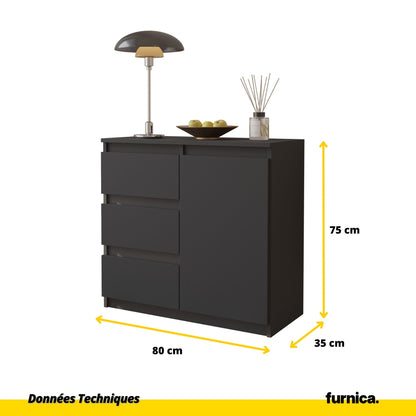 MIKEL - Commode 3 Tiroirs et 1 Porte - Armoire de Rangement pour Couloir/Chambre à Coucher - Buffet - H75cm L80cm P35cm (Anthracite)