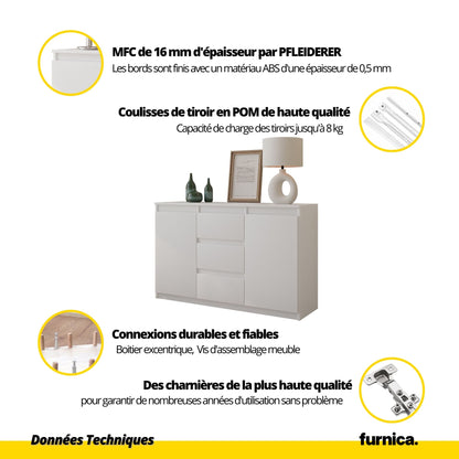 MIKEL - Commode 3 Tiroirs et 2 Portes - Armoire de Rangement pour Couloir / Chambre à Coucher - Buffet - H75cm L120cm P35cm (Chêne Wotan)