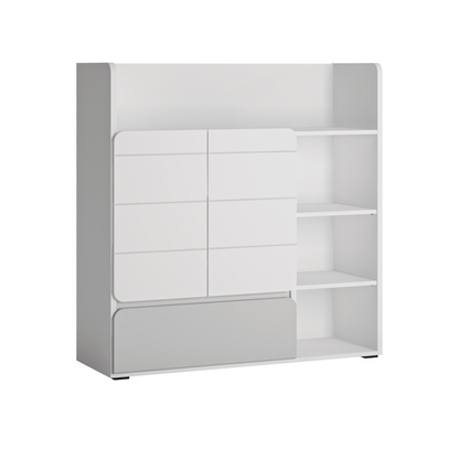 ALBI - Ensemble de Meubles de Chambre pour Jeunes - Blanc Matt / Gris Froid Brillant