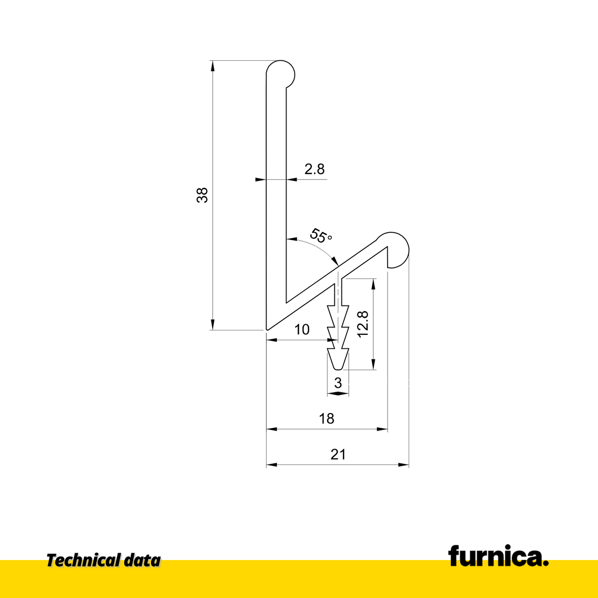 Profilé de préhension encastré T18 III - 350 cm - Aluminium anodisé