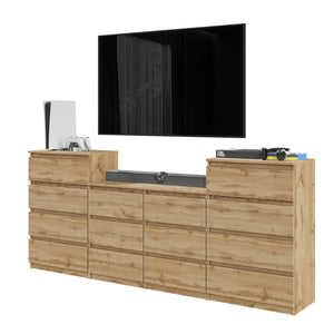 GABRIEL - Commode 14 Tiroirs (4+6+4) - H92cm L220cm P33cm (Chêne Wotan)