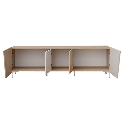 Unité murale VISTE - Ensemble de meubles de salon - Scandi / Truffe / Blanc Brillant