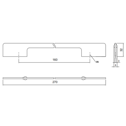 Poignée de meuble 160mm U086 - Acier brossé