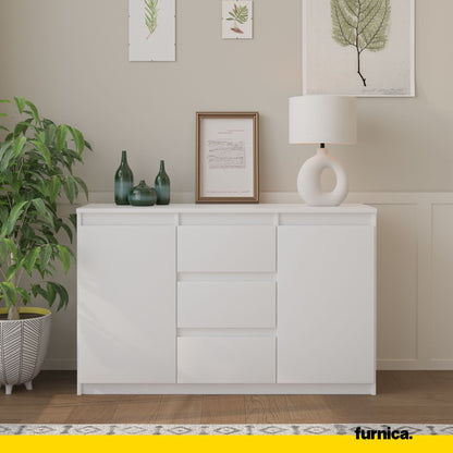 MIKEL - Commode 3 Tiroirs et 2 Portes - Armoire de Rangement pour Couloir/Chambre à Coucher - Buffet - H75cm L120cm P35cm (Blanc)
