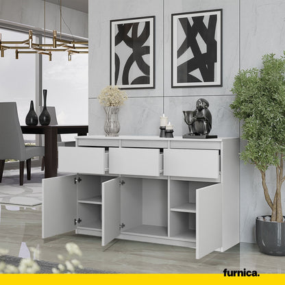 NOAH - Commode 3 Tiroirs et 3 Portes - Meuble de Rangement pour Couloir/Chambre - Buffet - H75cm L120cm P35cm (Blanc)