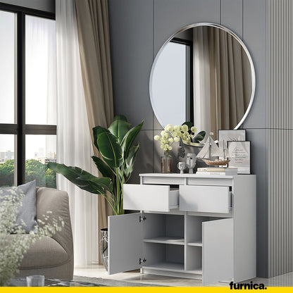 NOAH - Commode 2 Tiroirs et 2 Portes - Meuble de Rangement pour Couloir/Chambre - Buffet - H75cm L80cm P35cm (Blanc)