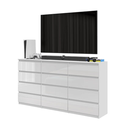 GABRIEL - Commode 12 Tiroirs (8+4) - H92cm L180cm P33cm (Blanc Brillant)
