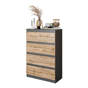 GABRIEL - Commode 4 Tiroirs - Table de Chevet Buffet - H92cm L60cm P33cm (Anthracite / Chêne Wotan)