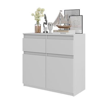 NOAH - Commode 2 Tiroirs et 2 Portes - Meuble de Rangement pour Couloir/Chambre - Buffet - H75cm L80cm P35cm (Blanc)
