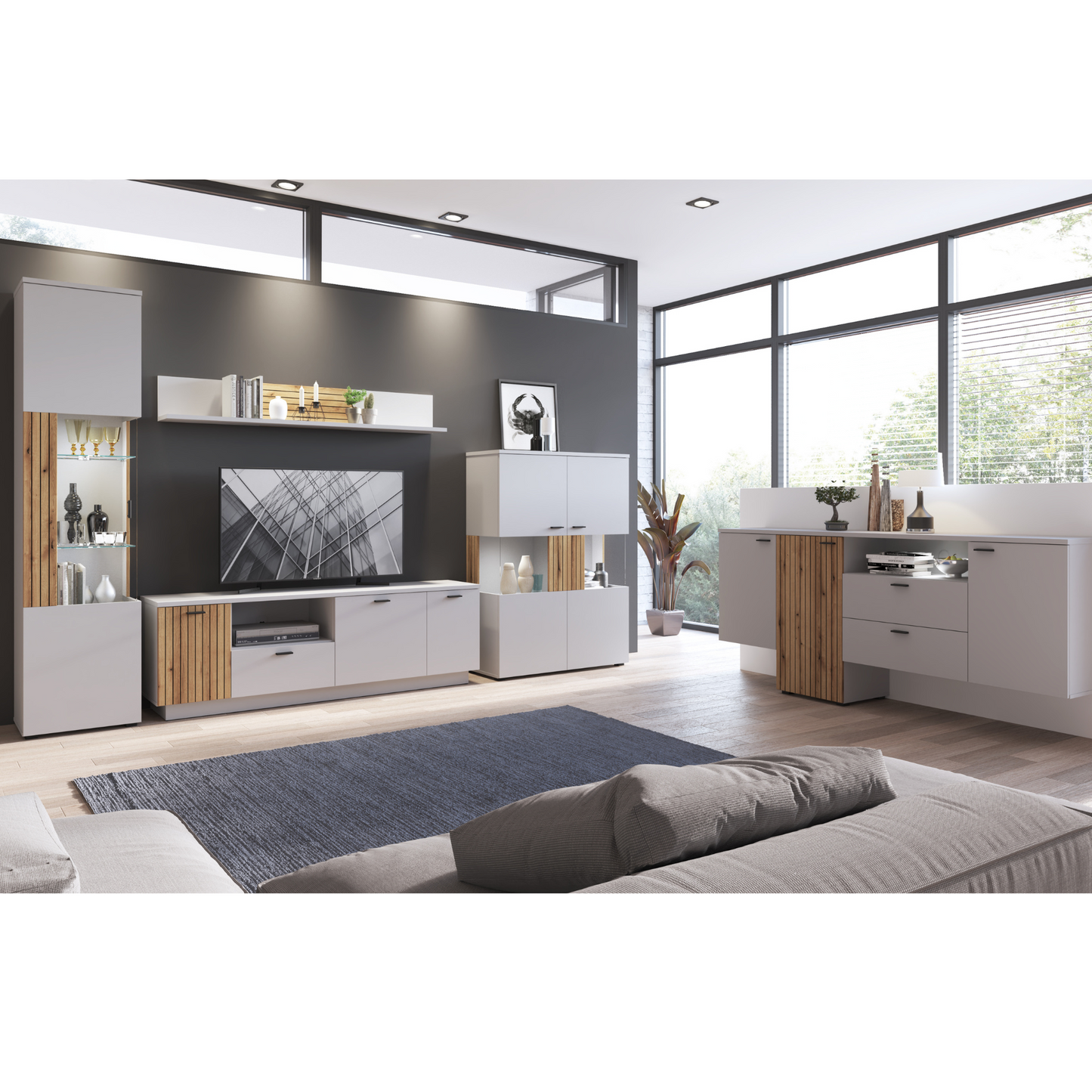 VERO - Ensemble de Meubles de Salon - Gris Cendré / Chêne Coast Evoke