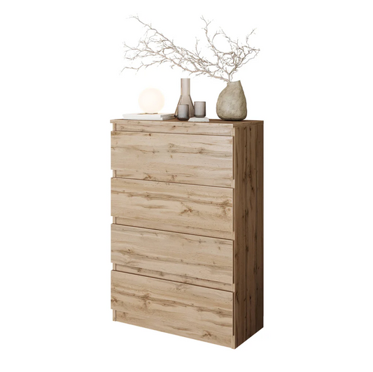 GABRIEL - Commode 4 Tiroirs - Table de Chevet Buffet - H92cm L60cm P33cm (Chêne Wotan)
