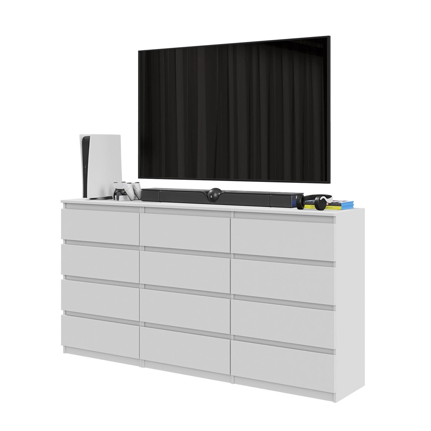 GABRIEL - Commode 12 Tiroirs (8+4) - H92cm L180cm P33cm (Blanc)
