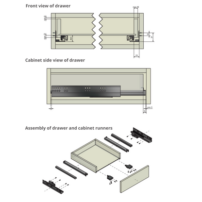 Ensemble de glissières dissimulée à ouverture par poussée (gauche et droite), extension complète 270mm (4) – Furnica